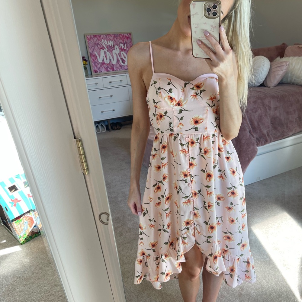 Floral Pink Spaghetti Strap Dress